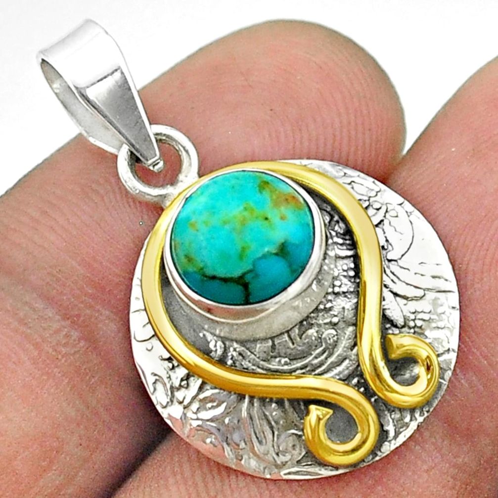 3.32cts victorian blue arizona mohave turquoise silver two tone pendant t55788