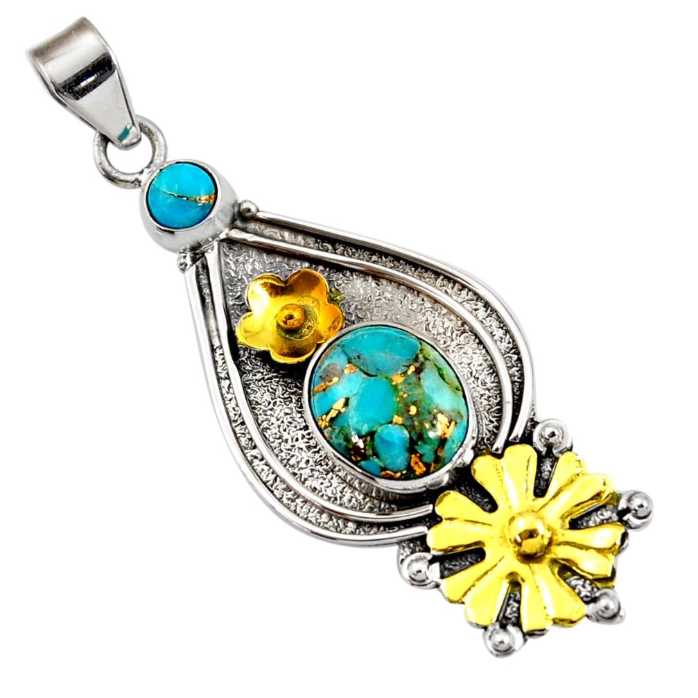 n blue copper turquoise 925 silver two tone pendant d44014