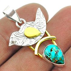 2.44cts victorian blue copper turquoise pear 925 silver two tone pendant t55806