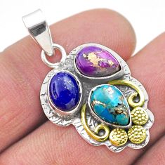 7.02cts victorian lapis lazuli copper turquoise silver two tone pendant t74226