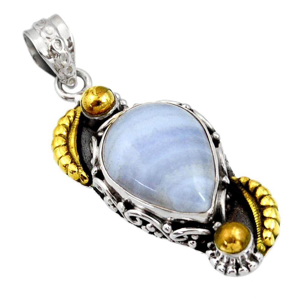 an natural blue lace agate 925 silver two tone pendant d44066