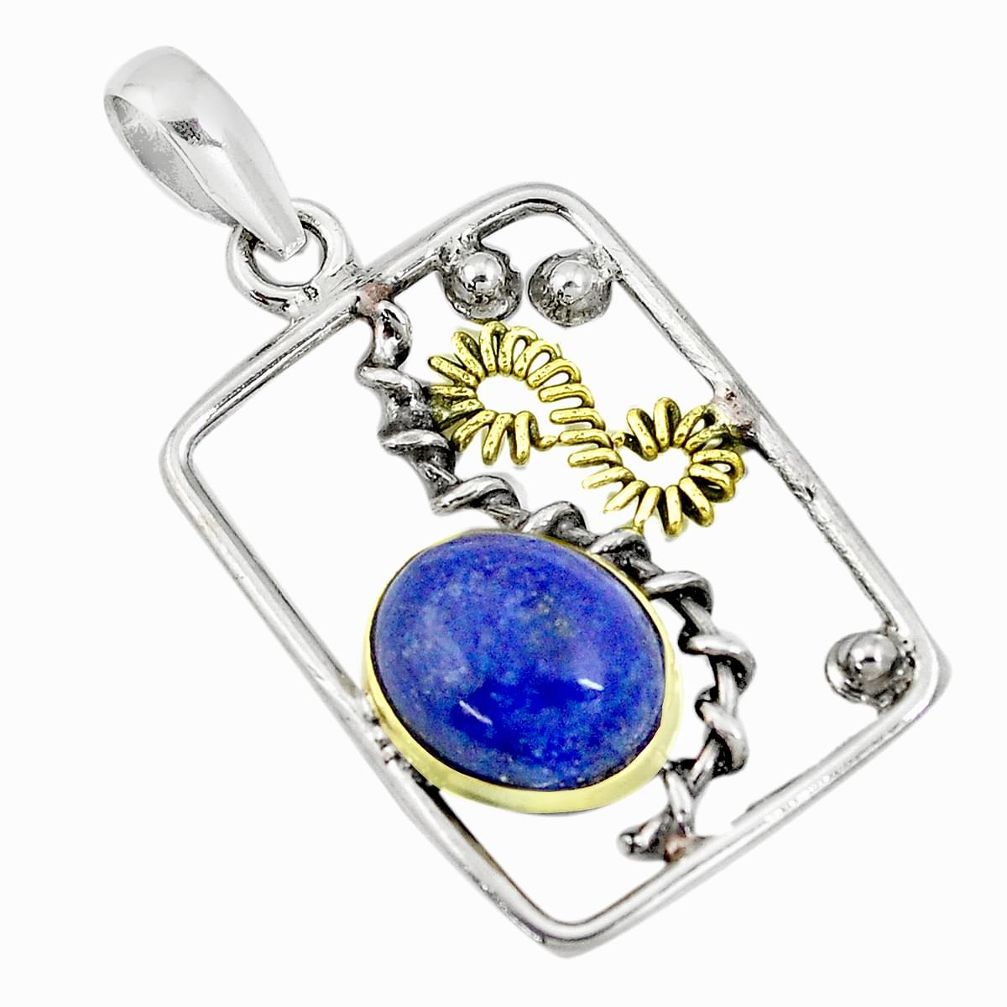 5.13cts victorian natural blue lapis lazuli 925 silver two tone pendant p10678