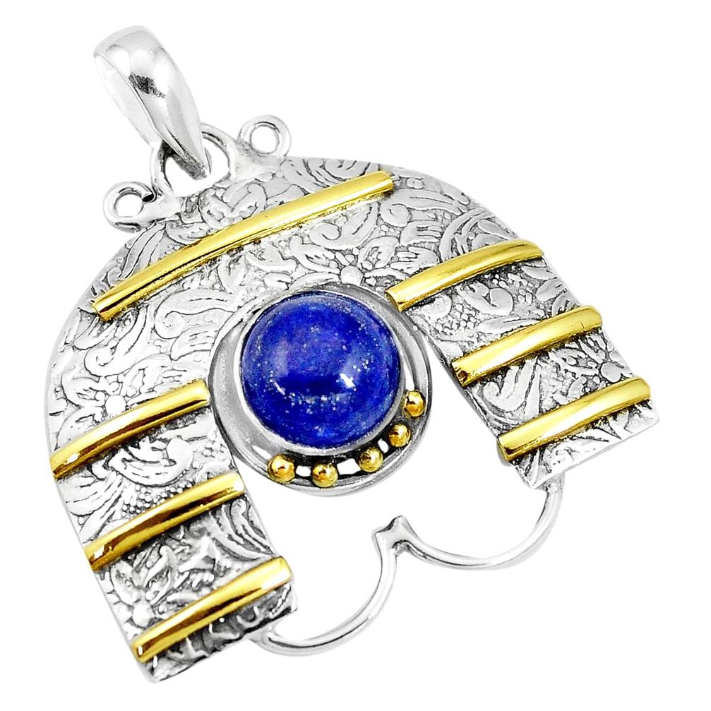 n natural blue lapis lazuli 925 silver two tone pendant p10681