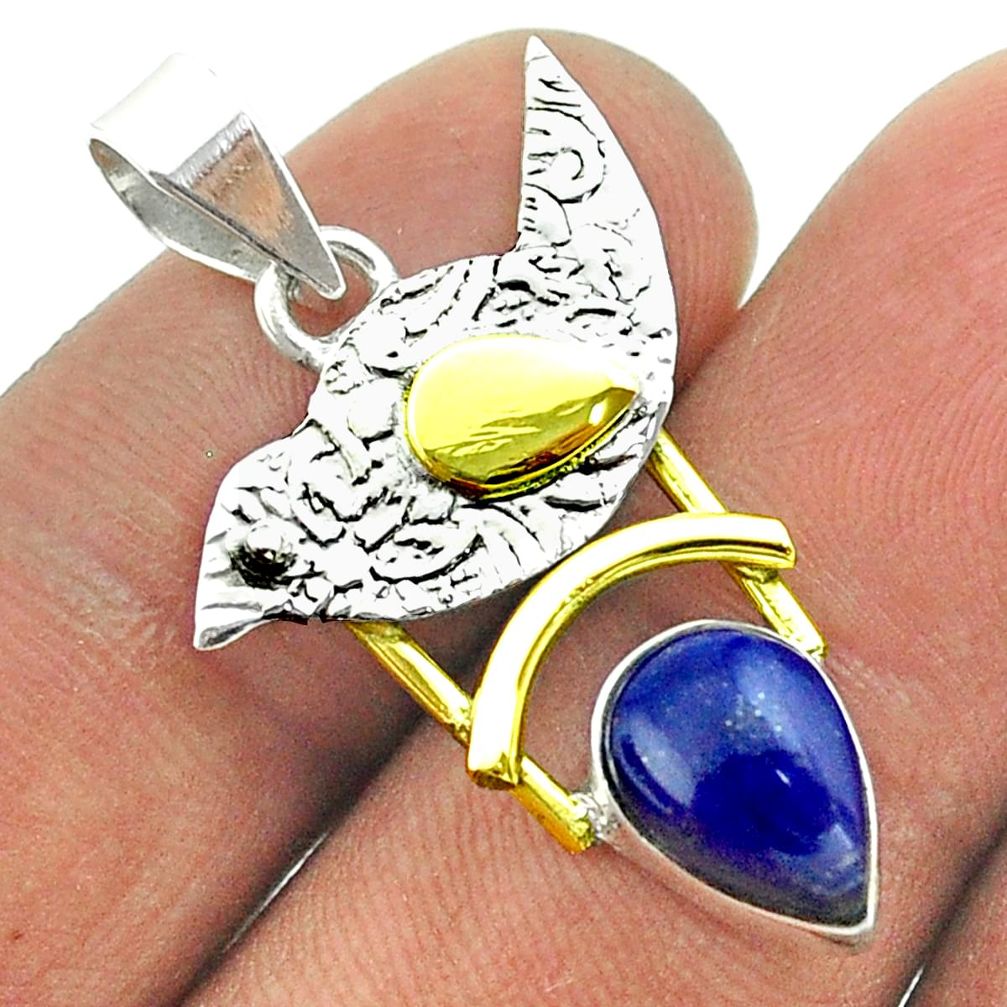 2.44cts victorian natural blue lapis lazuli 925 silver two tone pendant t55805