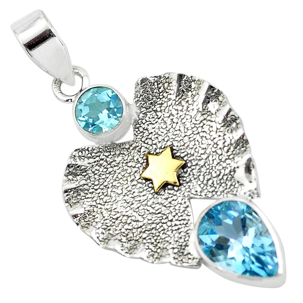 5.53cts victorian natural blue topaz 925 sterling silver two tone pendant p58762