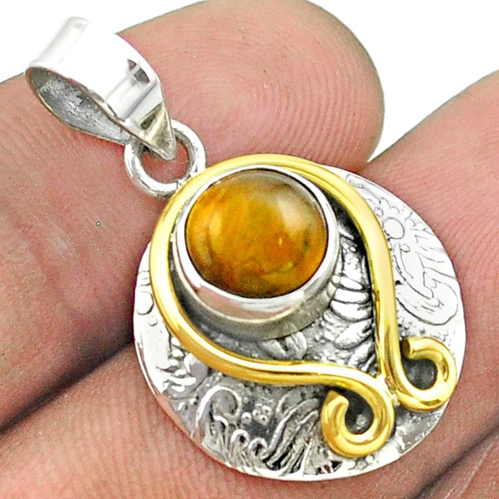 3.50cts victorian natural brown tiger's eye 925 silver two tone pendant t55800