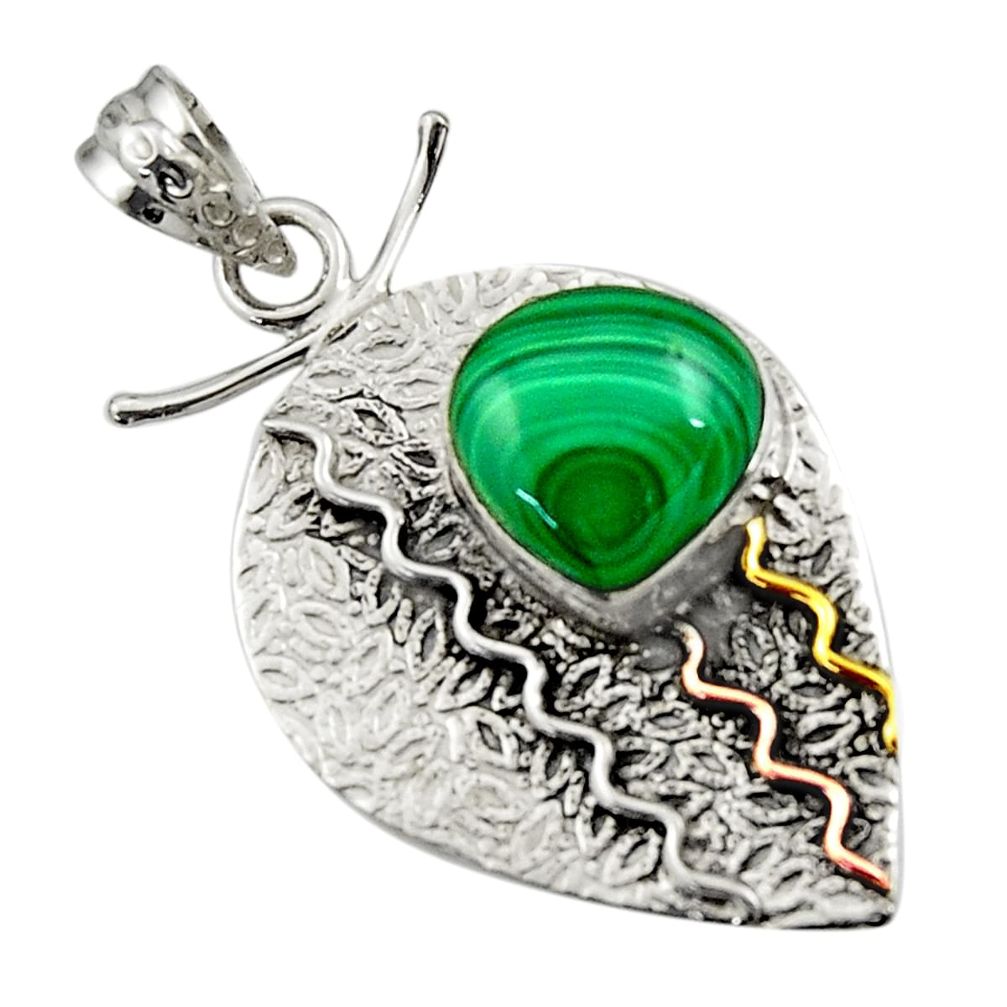 n natural green malachite 925 silver two tone pendant d44911