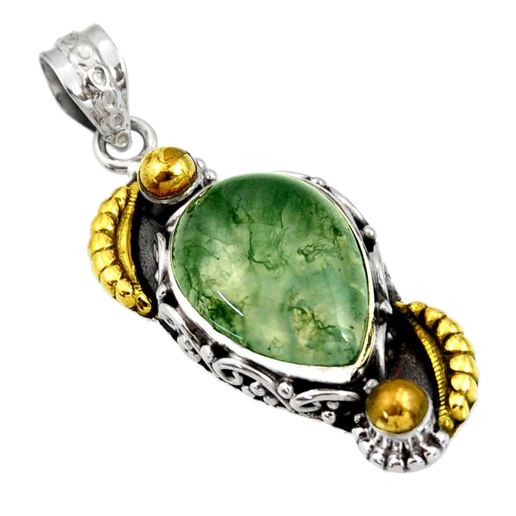 an natural green moss agate 925 silver two tone pendant d44064