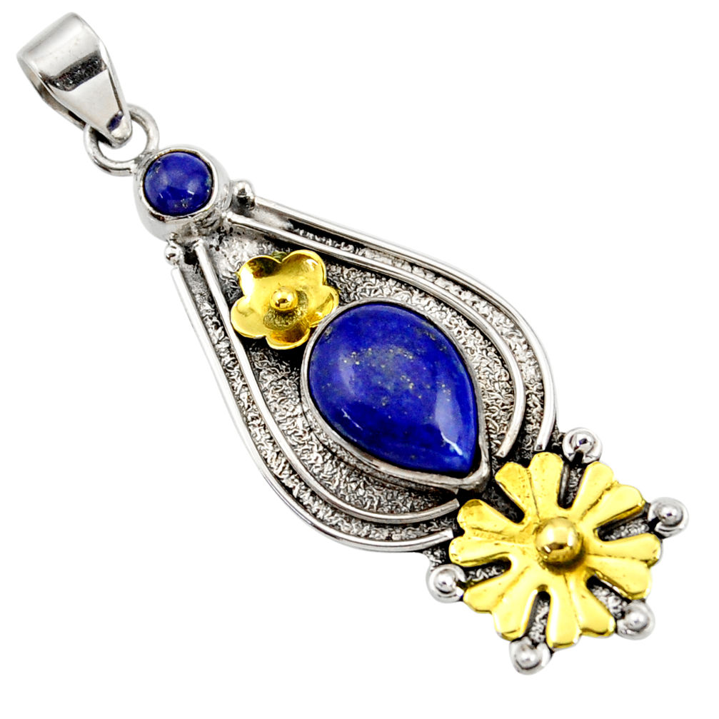 n natural lapis lazuli 925 silver two tone flower pendant d44016