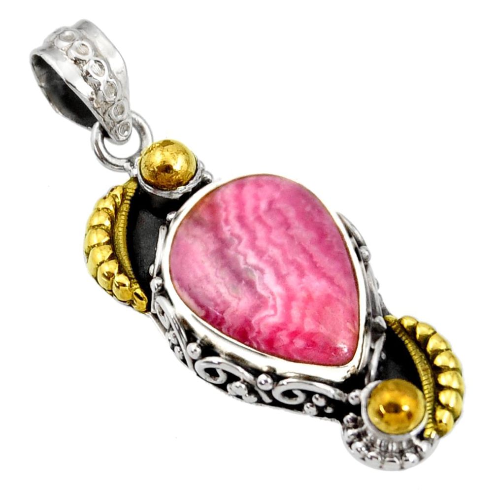 l pink rhodochrosite inca rose silver two tone pendant d44063