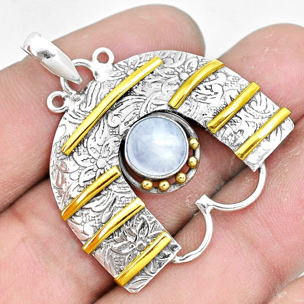 n natural rainbow moonstone 925 silver two tone pendant p10696