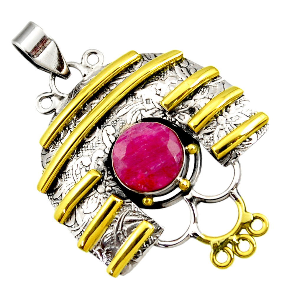 n natural red ruby 925 sterling silver two tone pendant d44054
