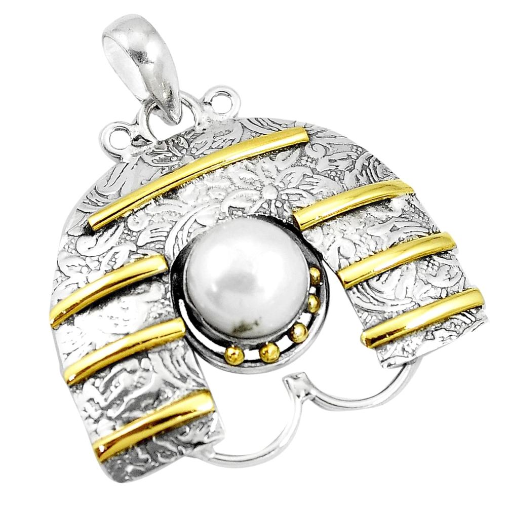 n natural white pearl 925 silver two tone pendant p10689