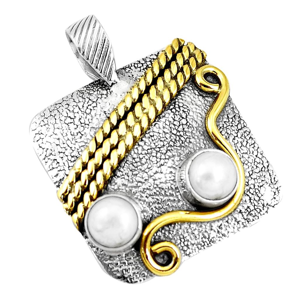 2.81cts victorian natural white pearl 925 silver two tone pendant p10693