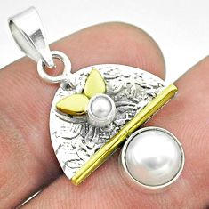 3.13cts victorian natural white pearl round 925 silver two tone pendant t55830