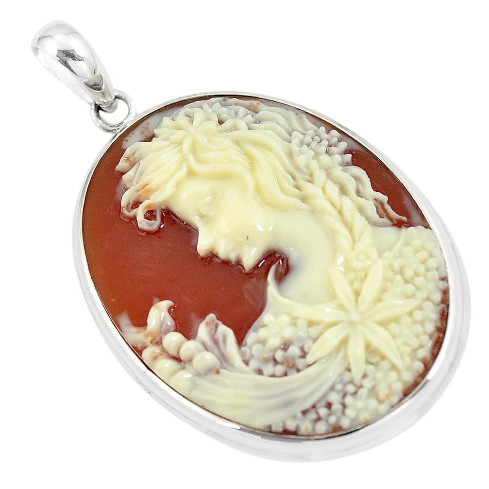 25.57cts victorian princess flower cameo 925 sterling silver pendant c21284