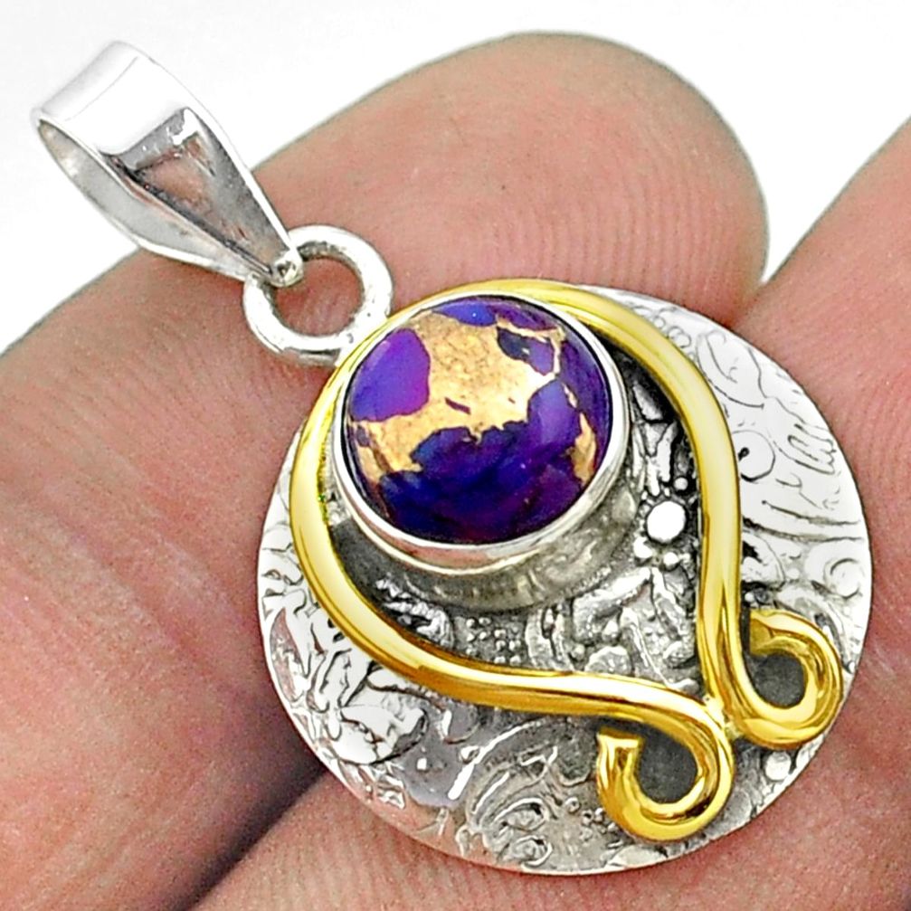 3.26cts victorian purple copper turquoise 925 silver two tone pendant t55761
