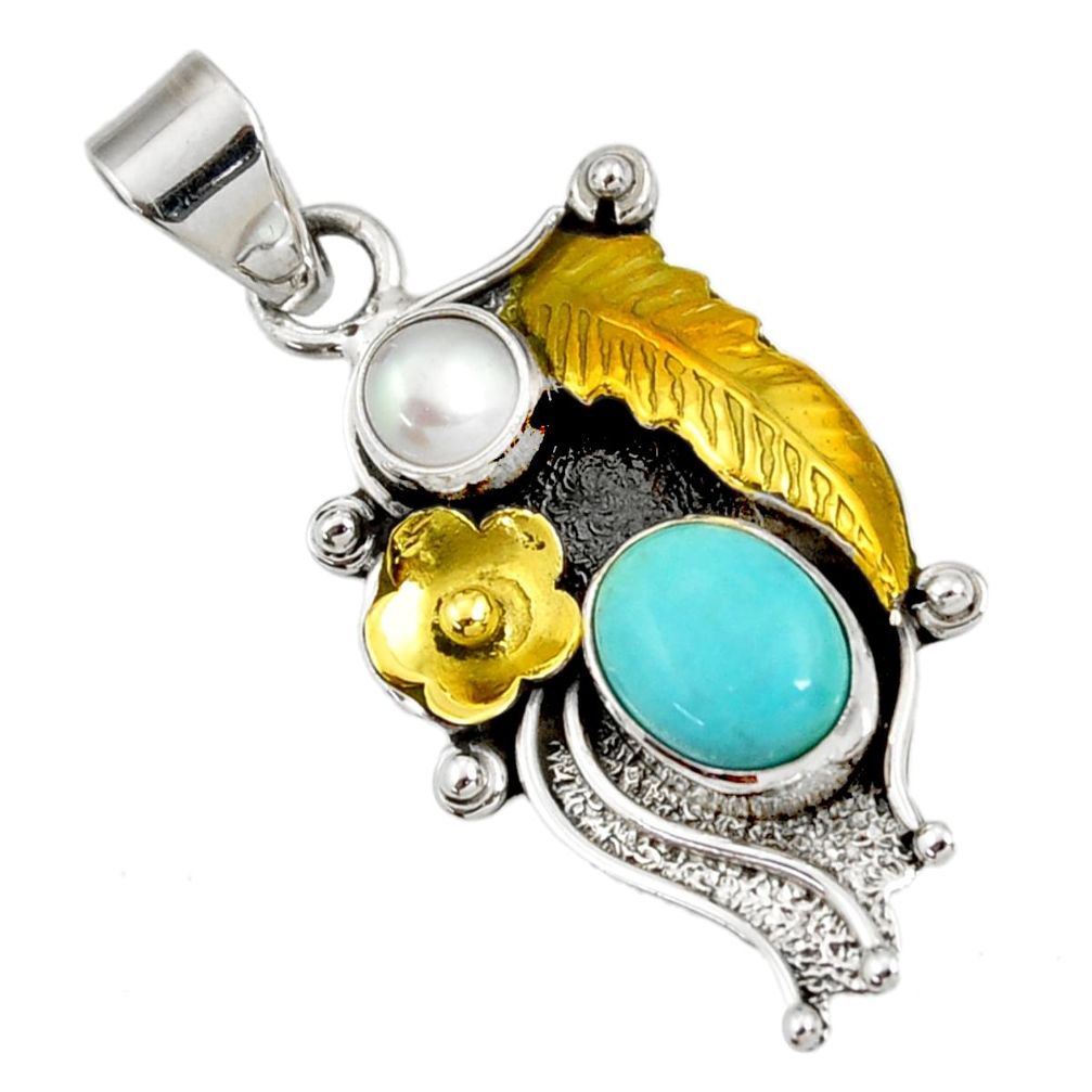 Victorian sleeping beauty turquoise silver two tone flower pendant d44006