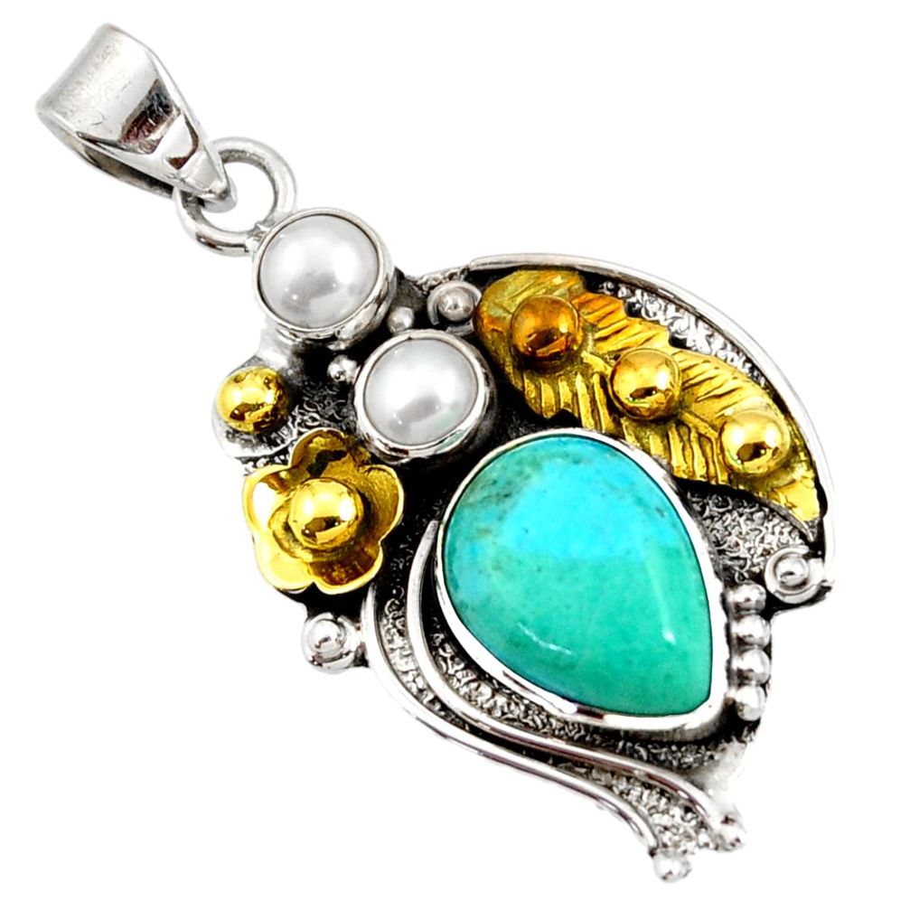 Victorian sleeping beauty turquoise silver two tone flower pendant d44022