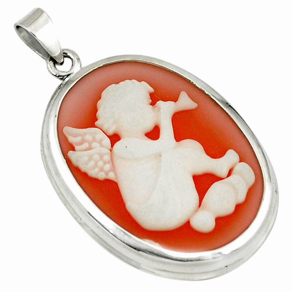 Victorian white baby wing cameo 925 sterling silver pendant jewelry c22201