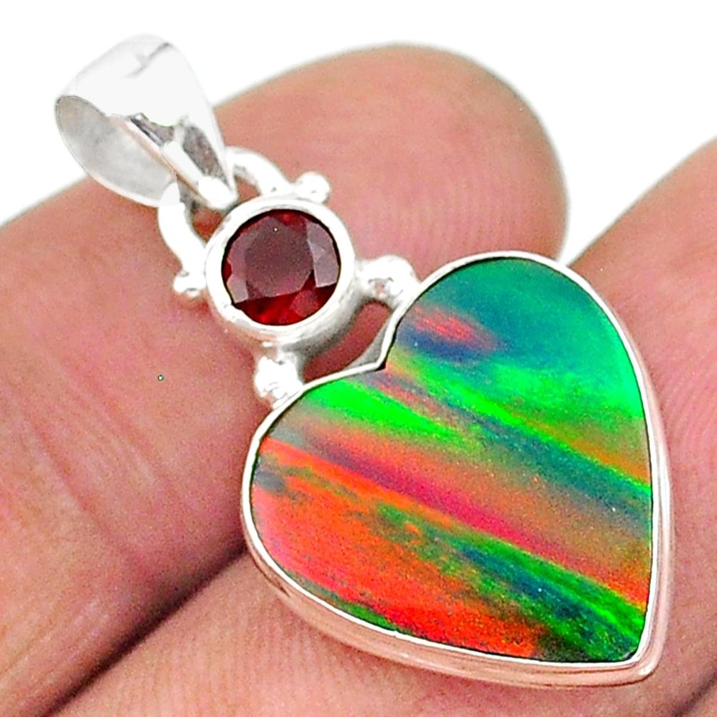 8.15cts volcano aurora opal (lab) garnet 925 silver pendant jewelry t16888