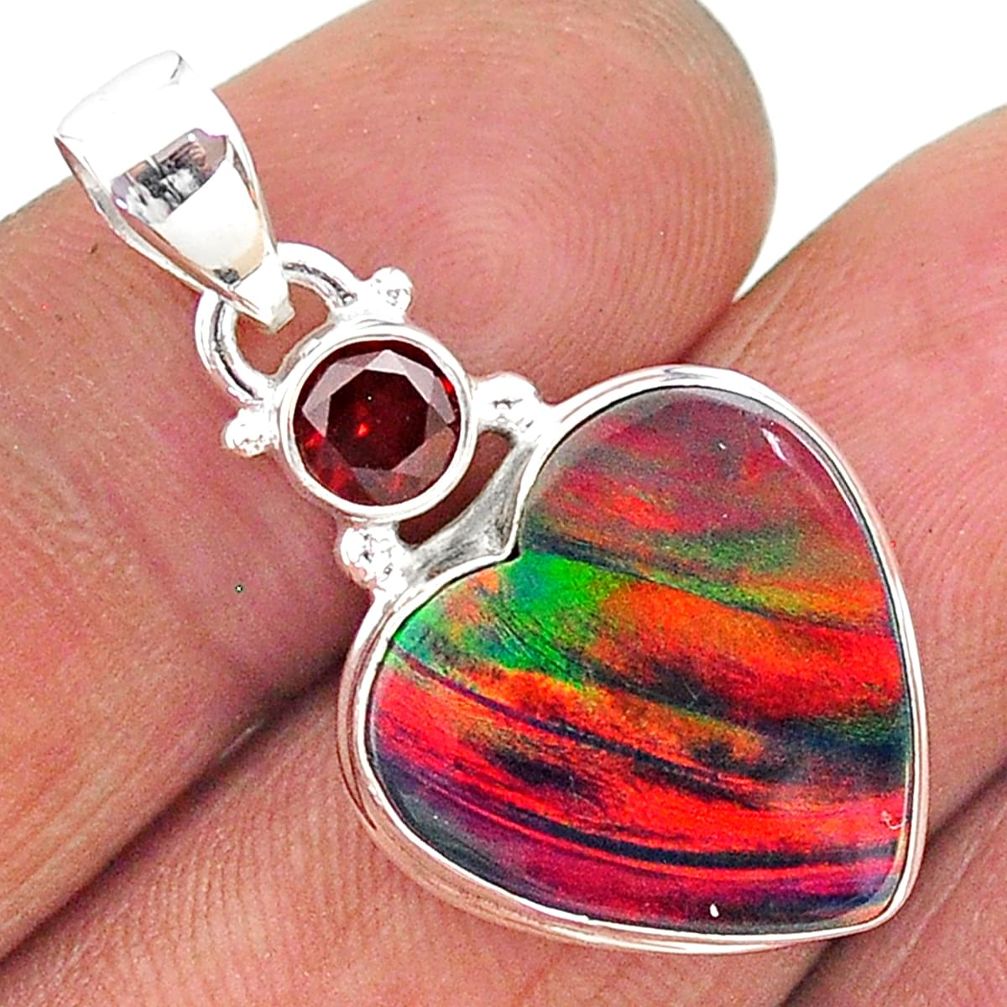 9.18cts volcano aurora opal (lab) garnet 925 silver pendant jewelry t16907