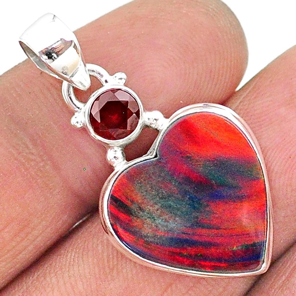 8.22cts volcano aurora opal (lab) garnet 925 silver pendant jewelry t16909