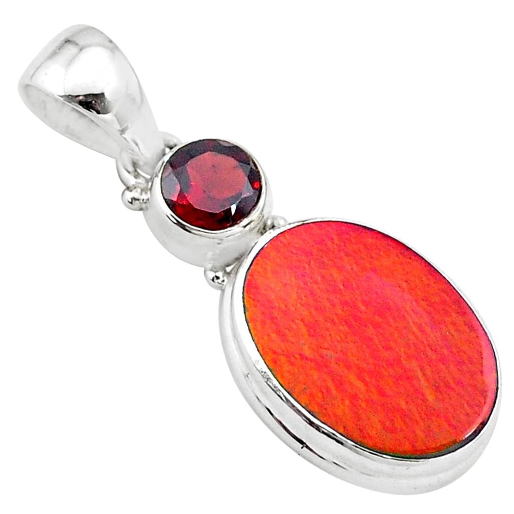 4.82cts volcano aurora opal (lab) garnet 925 silver pendant jewelry t25901