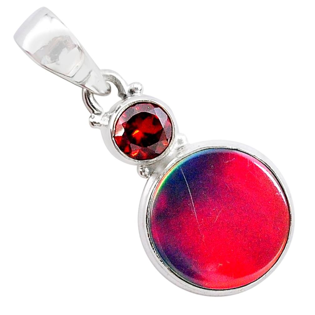 4.72cts volcano aurora opal (lab) garnet 925 silver pendant jewelry t25916