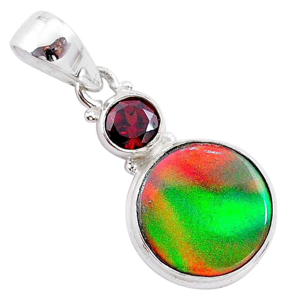 5.11cts volcano aurora opal (lab) garnet 925 silver pendant jewelry t25932