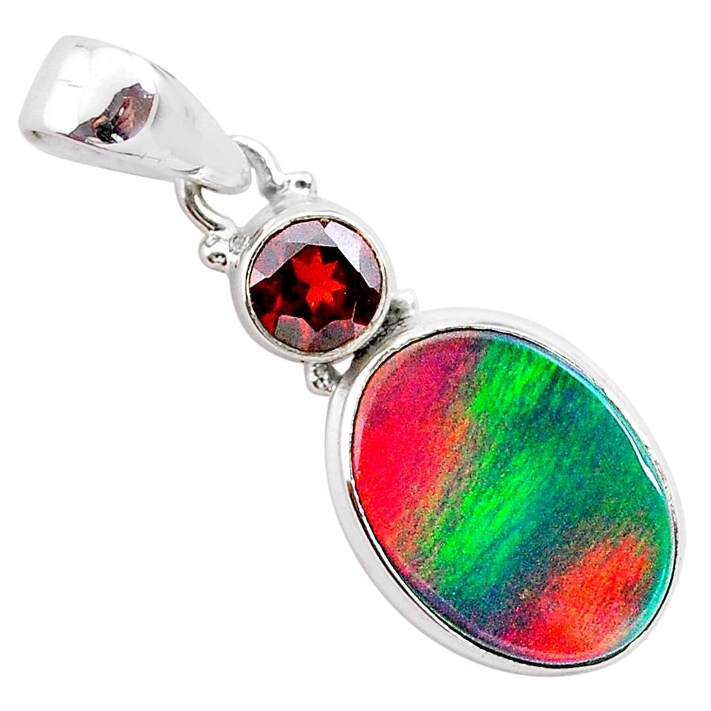 5.09cts volcano aurora opal (lab) garnet 925 silver pendant jewelry t25934