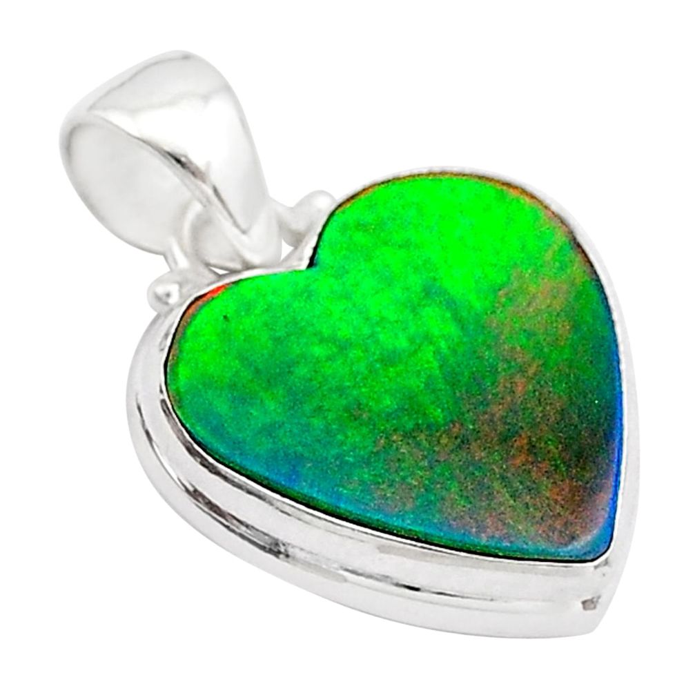 4.84cts volcano aurora opal (lab) heart 925 silver pendant jewelry t26039