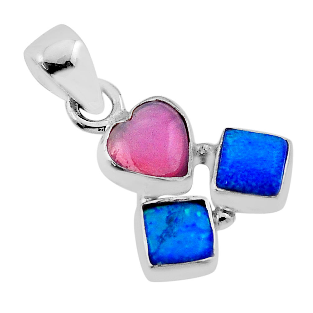 2.23cts volcano aurora opal heart australian opal (lab) silver pendant n40078