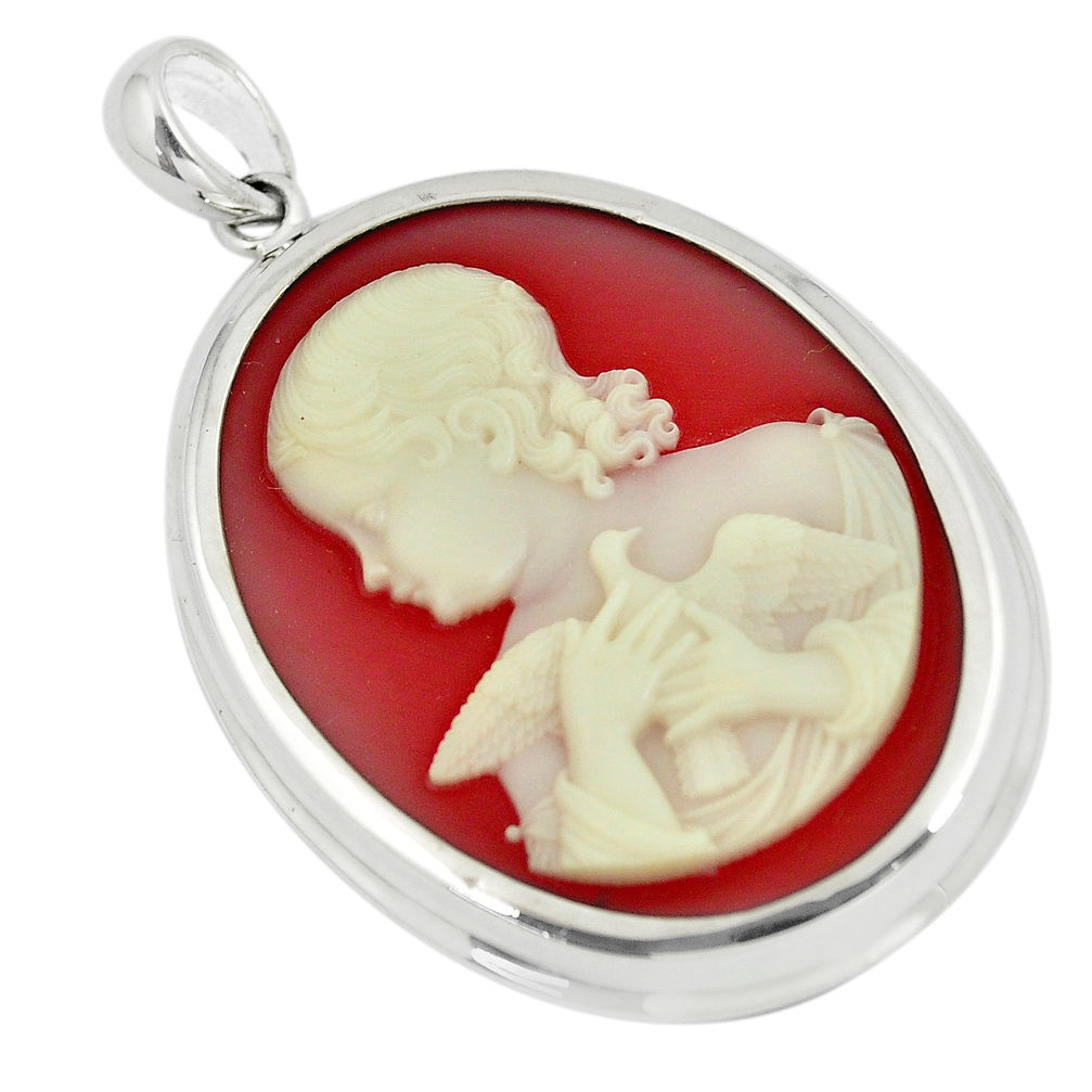 25.71cts white baby bird cameo 925 sterling silver pendant jewelry c21333