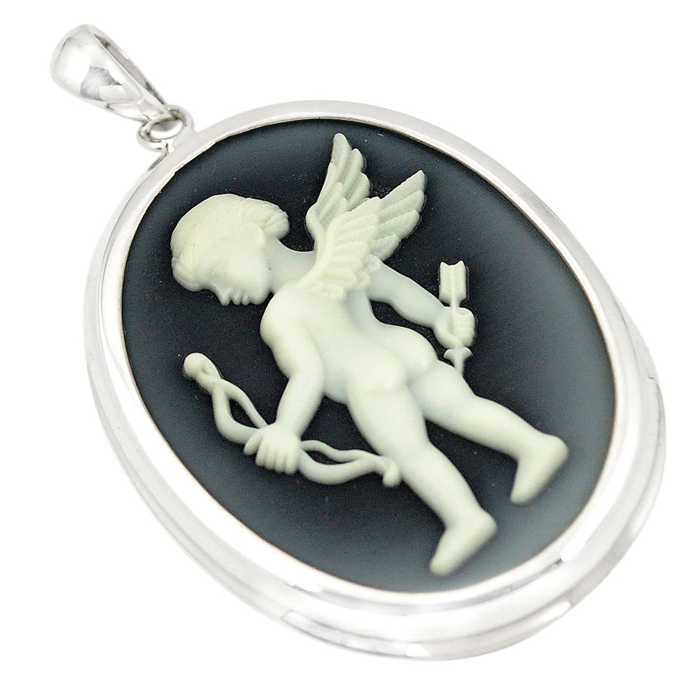 White baby wing cameo 925 sterling silver pendant jewelry c21277