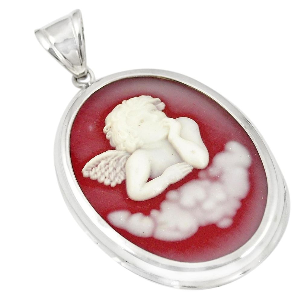 White baby wing cameo 925 sterling silver pendant jewelry c21323