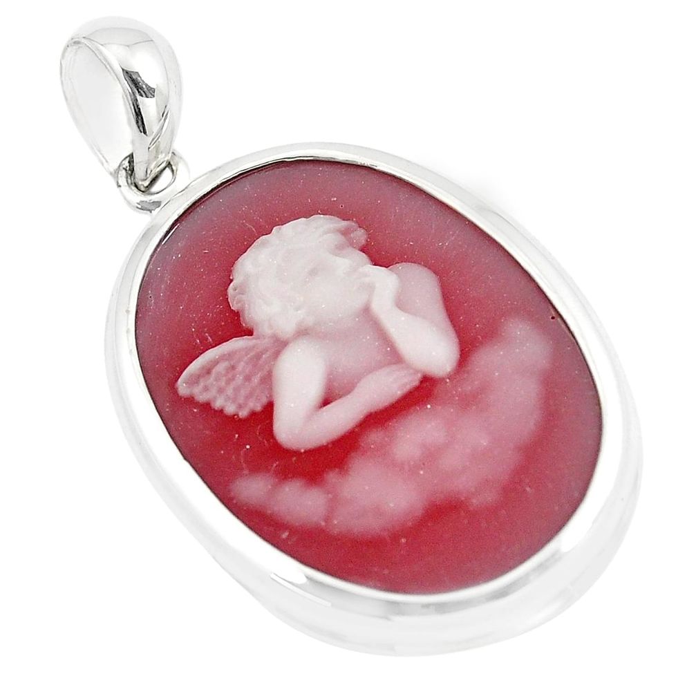 15.10cts white baby wing cameo 925 sterling silver pendant jewelry c21357