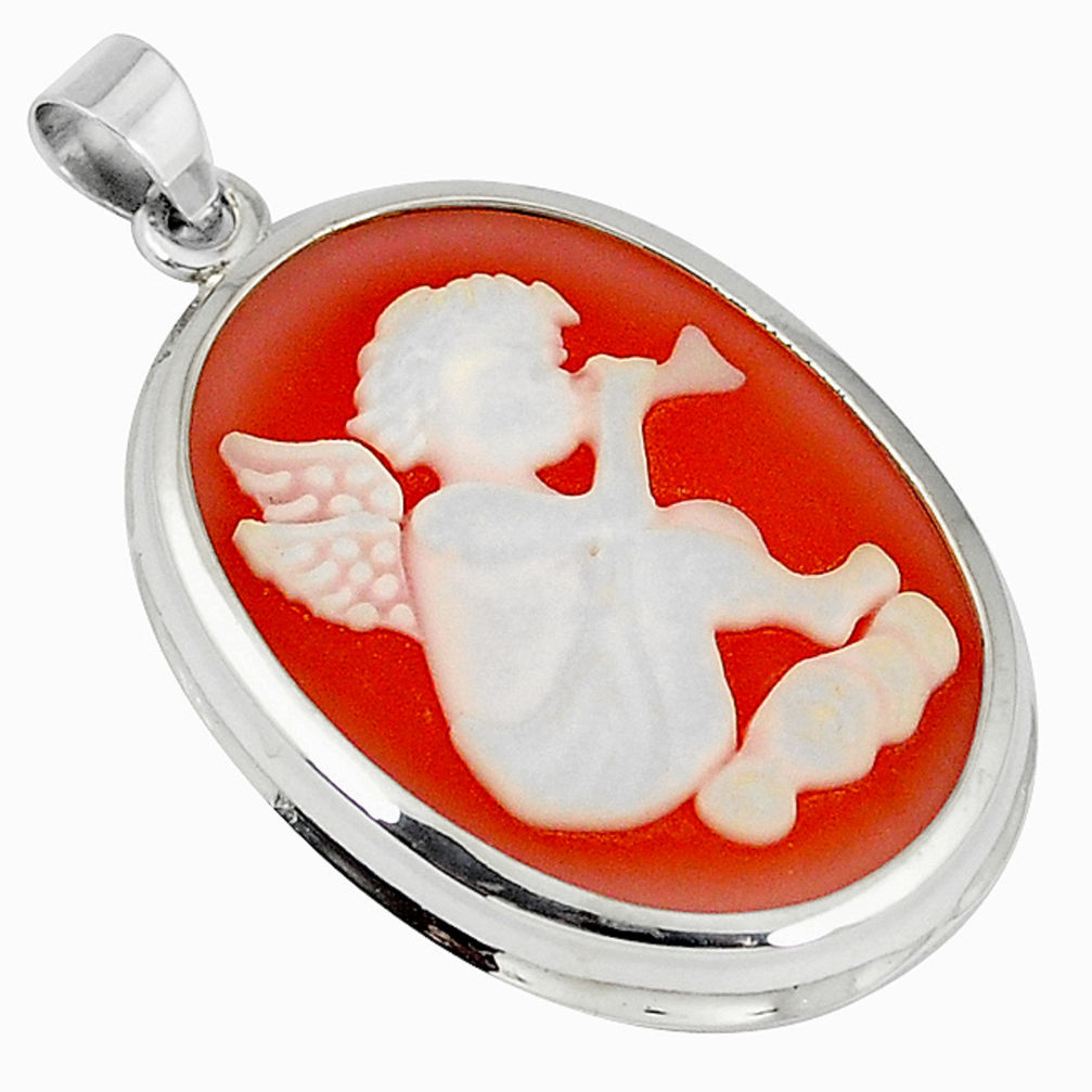White baby wing cameo oval 925 sterling silver victorian pendant c22202