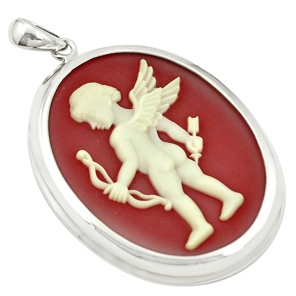 White baby wing with bow cameo 925 sterling silver pendant jewelry c21268