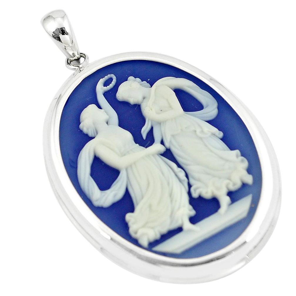 25.62cts white dancing lady cameo 925 sterling silver pendant jewelry c21265