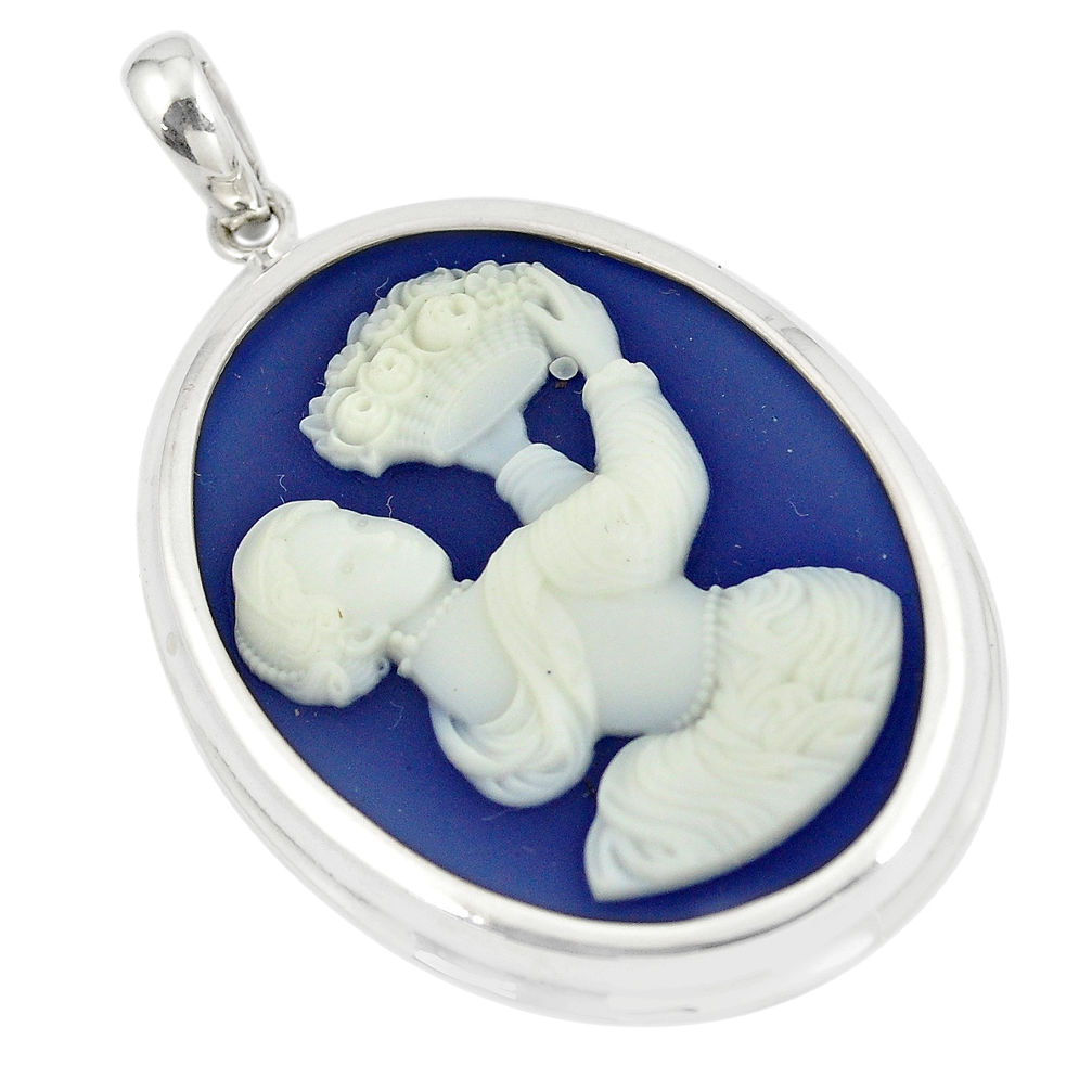 25.19cts white lady cameo 925 sterling silver pendant jewelry c21272