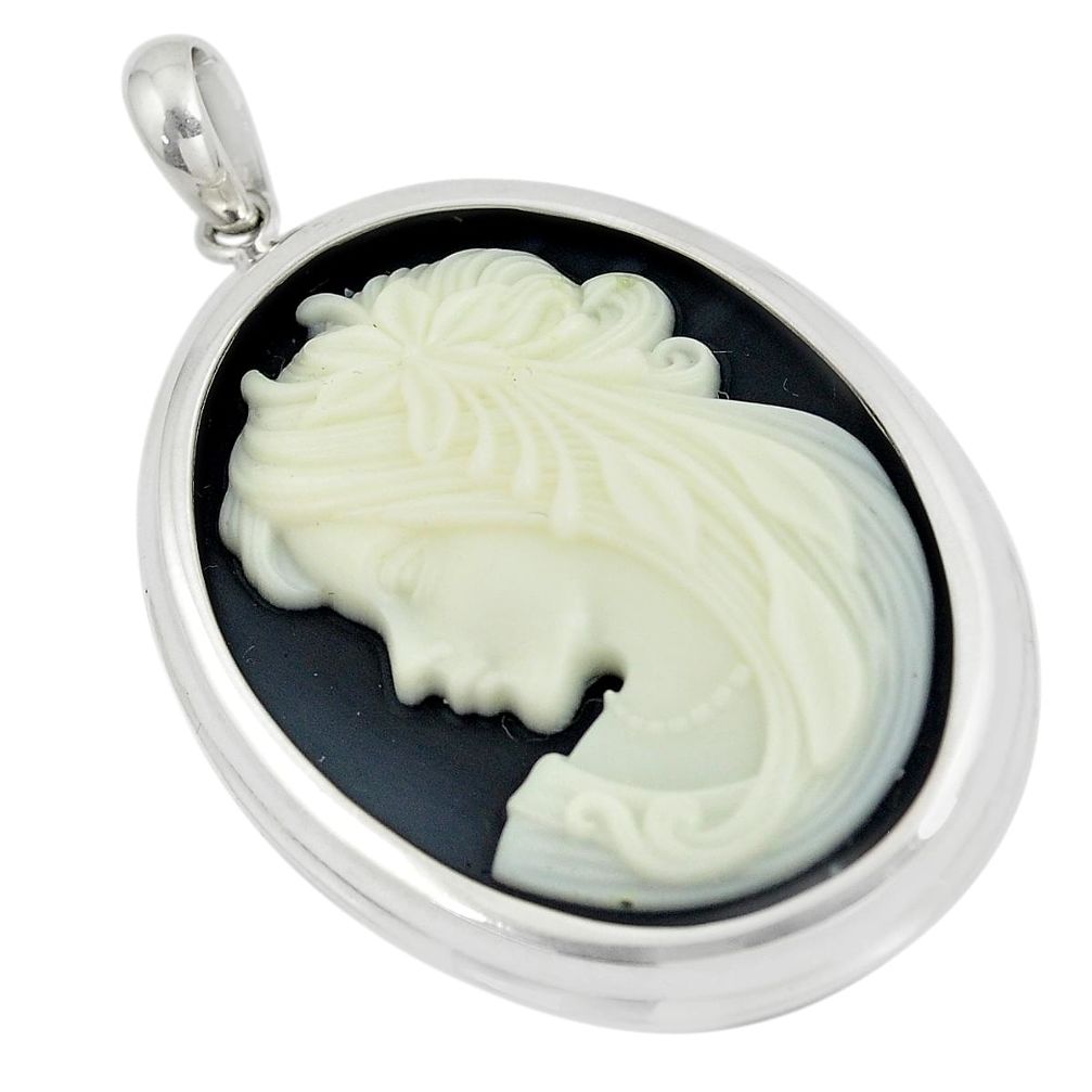 28.68cts white lady cameo oval 925 sterling silver pendant jewelry c21274