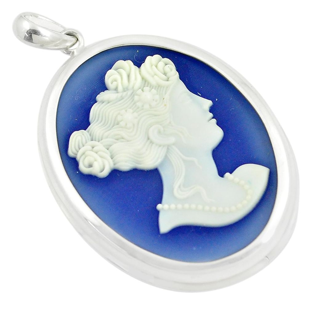 23.11cts white lady cameo oval 925 sterling silver pendant jewelry c21310