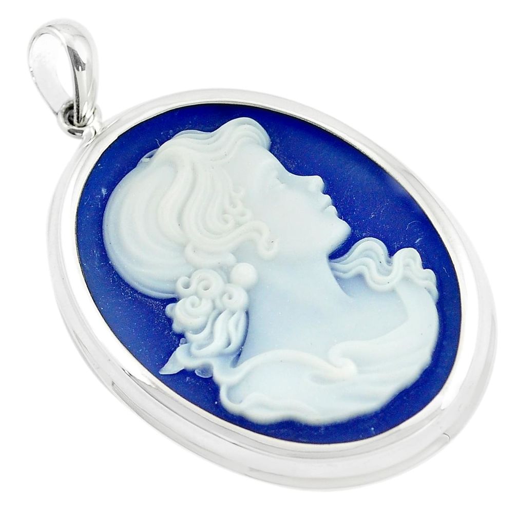 24.08cts white lady cameo oval 925 sterling silver pendant jewelry c21317