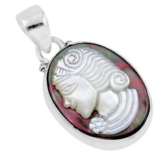10.70cts white lady natural cameo on shell 925 sterling silver pendant y52403
