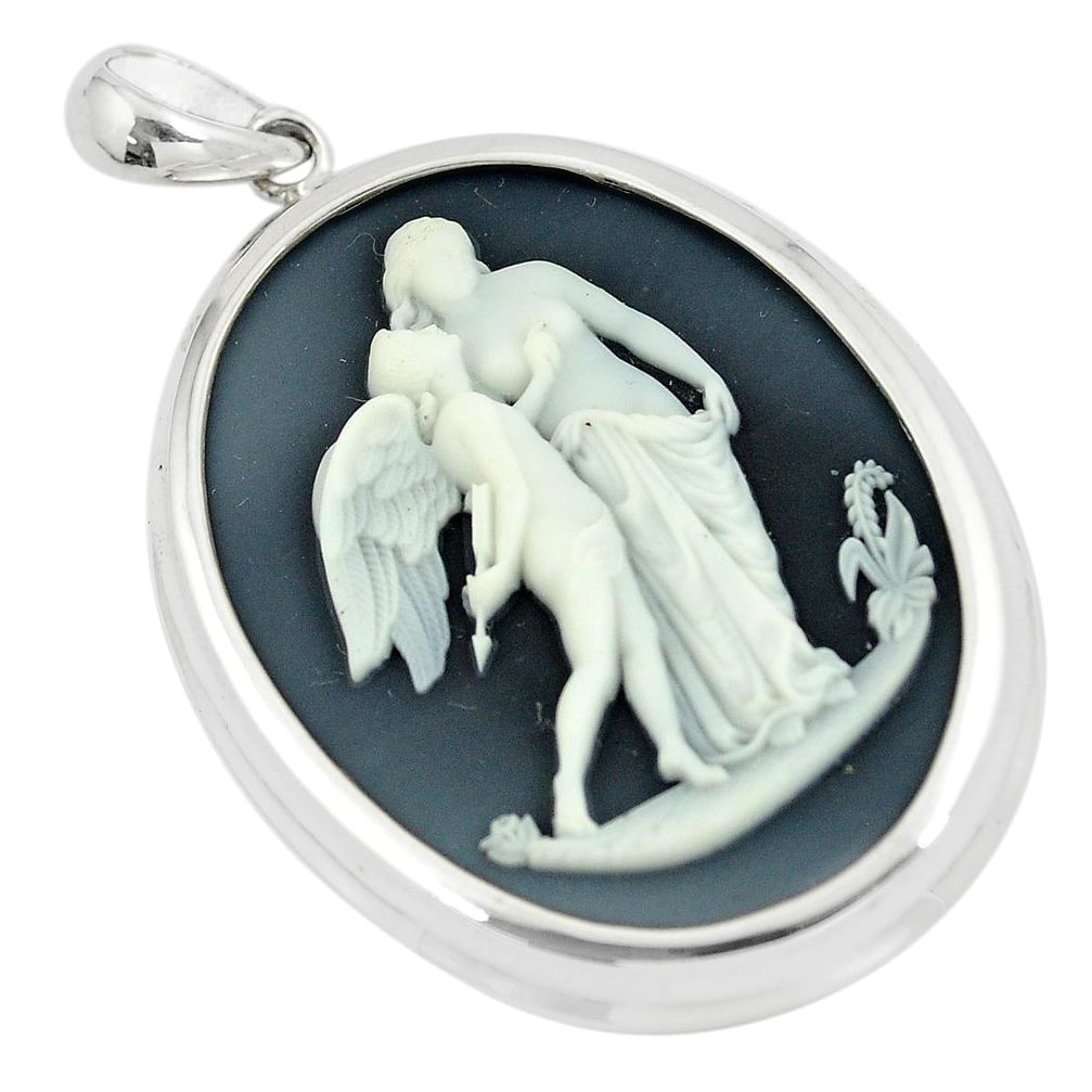 26.08cts white mother baby love cameo 925 sterling silver pendant jewelry c21261