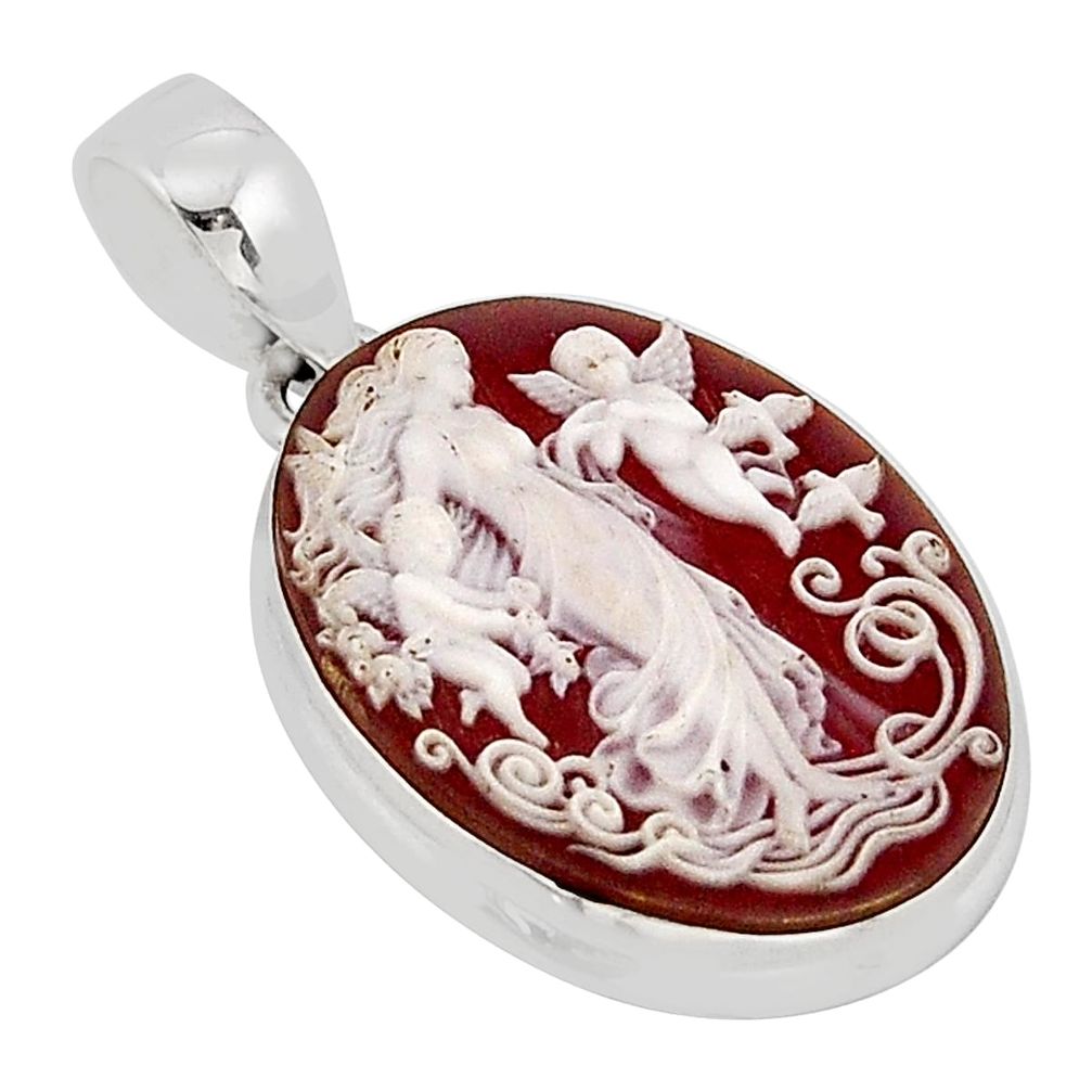 10.73cts white mother baby love cameo 925 sterling silver pendant jewelry y69145