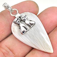 16.42cts white scolecite high vibration crystal silver two cats pendant r91155