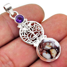 6.53cts white wild horse magnesite amethyst silver tree of life pendant n48133