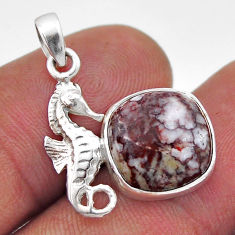 5.92cts white wild horse magnesite cushion 925 silver seahorse pendant n46205